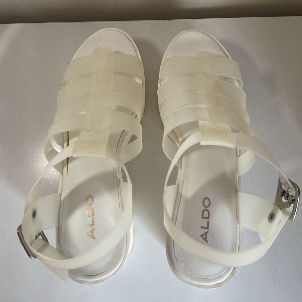Aldo Women’s White Platform Sandals Size 6.5 Chunky Heel Summer Trendy Shoes - Picture 5 of 8